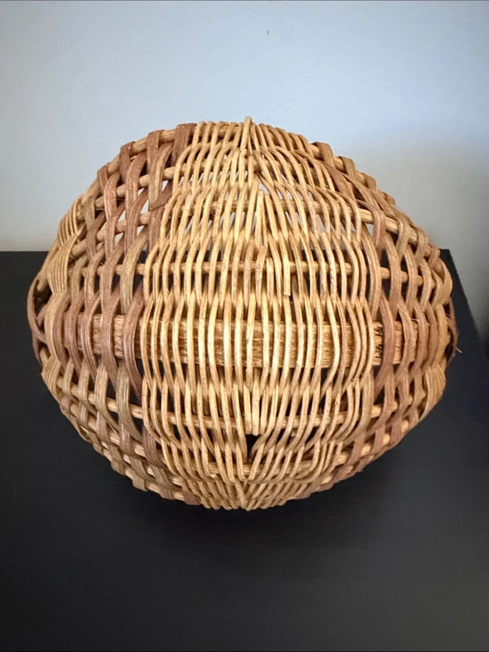 Vintage Round Bottom Woven Wicker Basket with Wooden Handle